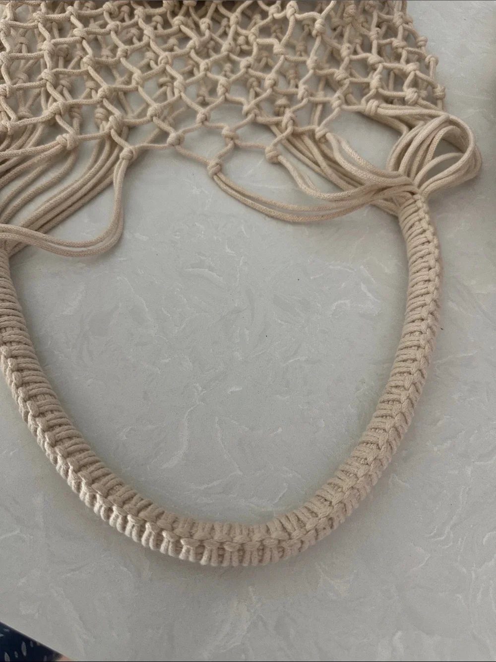 Crocheted Mesh & Straw bucket bag